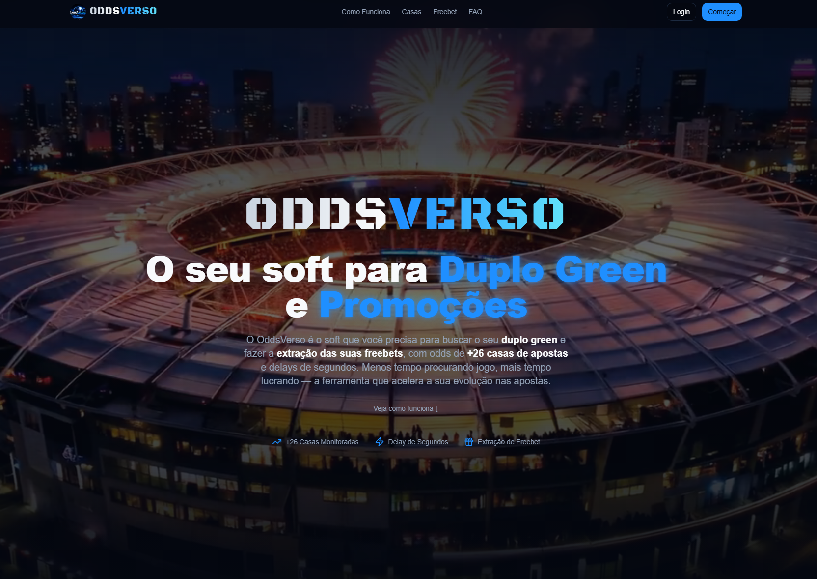 Página inicial do OddsVerso, soft para duplo green e promoções